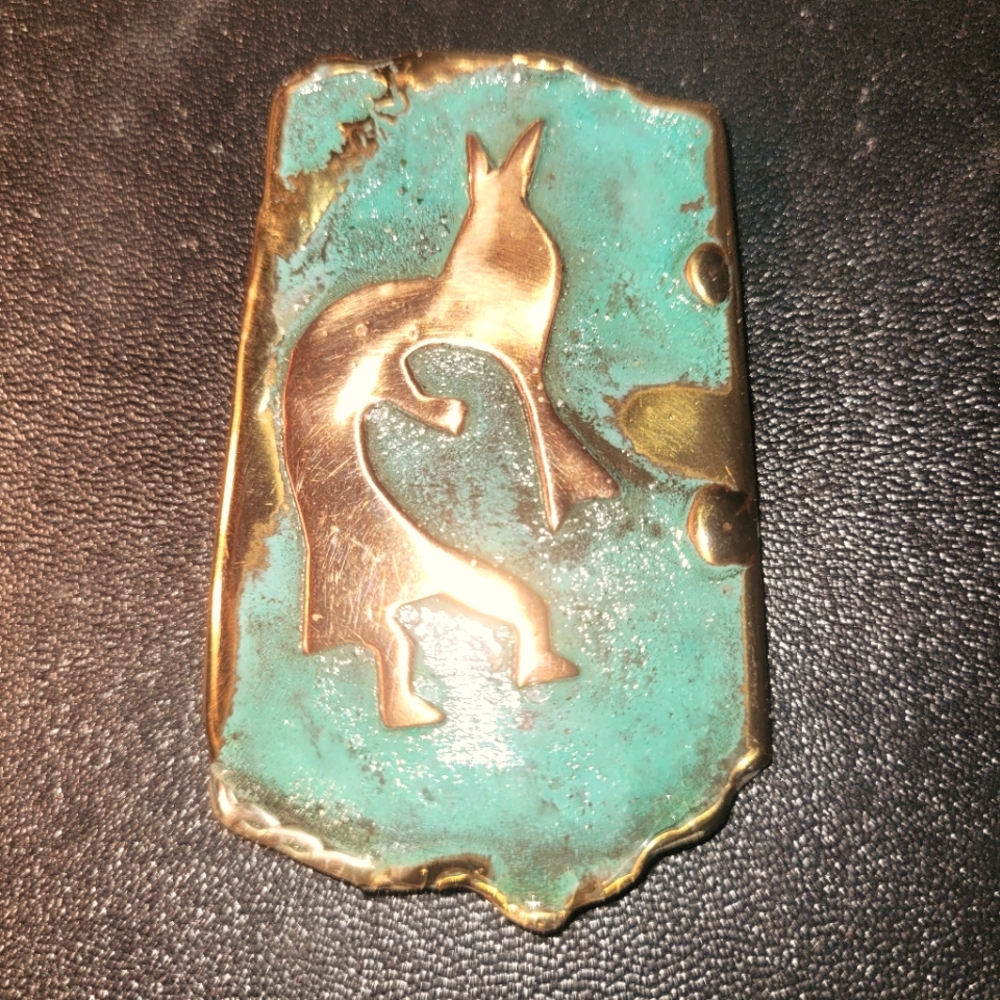 Vintage Artisan Copper,Brass ?and Turquoise Toned Large Pendant
